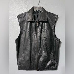 Vintage Unisex Black 100% Leather Moto Motorcycle Vest Collared Non Branded L/XL
